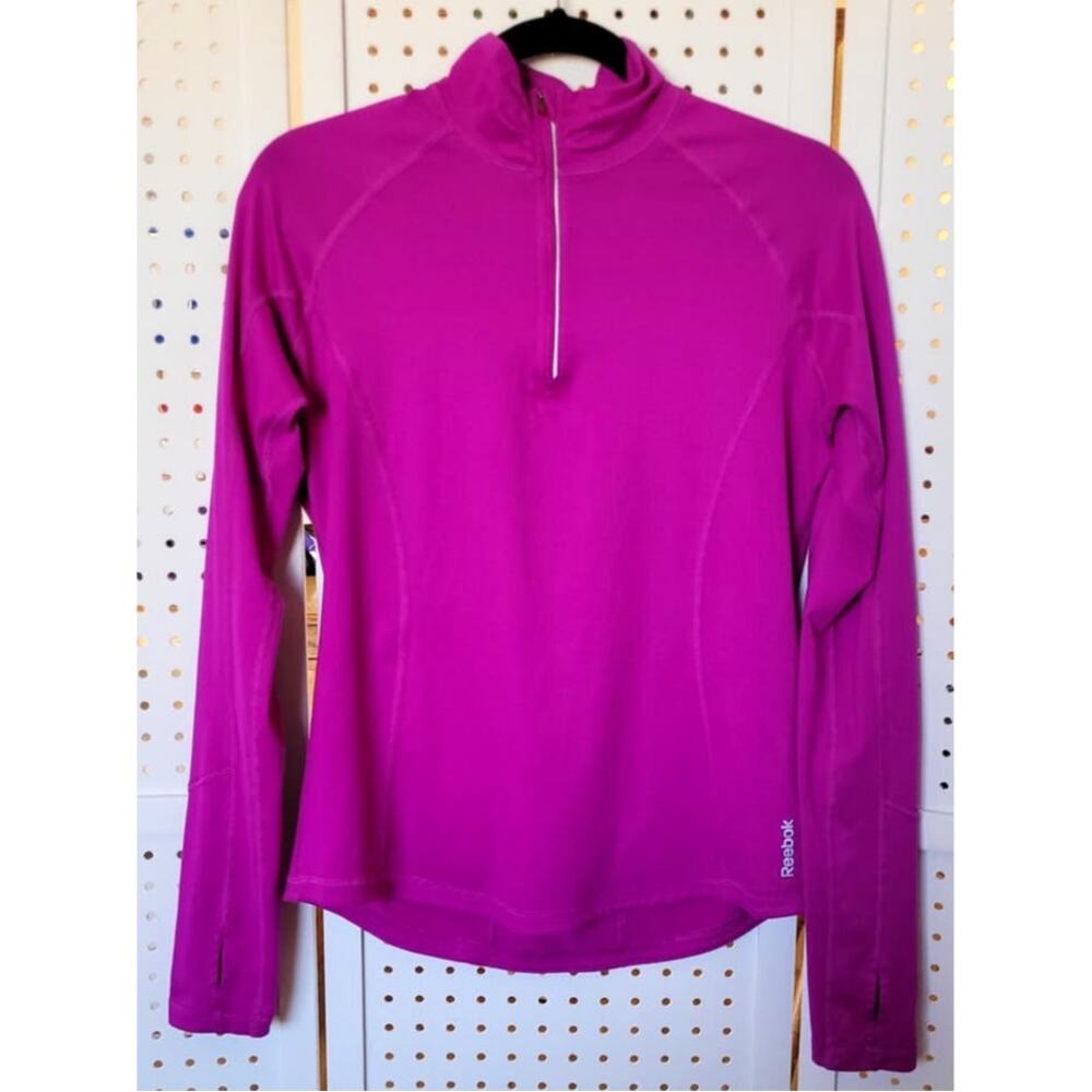 Reebok Play Dry Shirt Womens M Fuchsia Mock Neck Pullover Long Sleeve 1/4 Zip